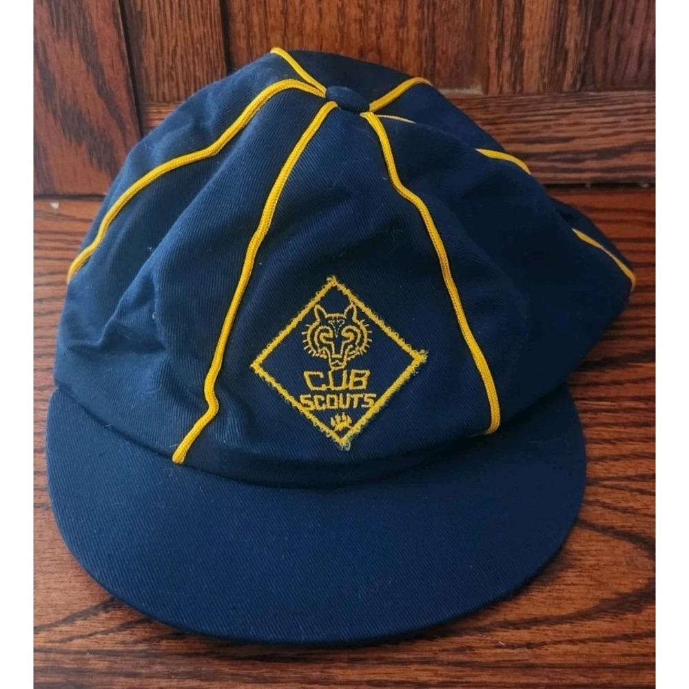 Vtg Cub Scouts Hat Uniform Wolf America Size 7 Navy‎ Blue Embroidered Cap Boy